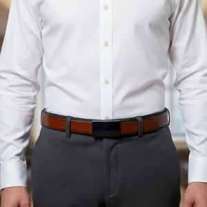 Brown Leather Belt with Gunmetal Buckle size 34-36